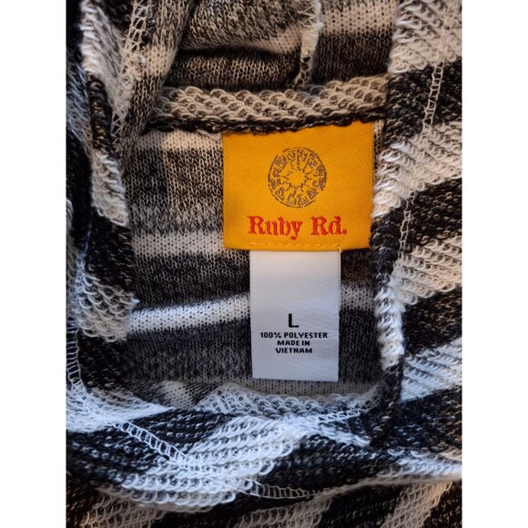 Ruby Rd Womens Striped Hooded Sweater L Black White Lagenlook Cabincore - Picture 3 of 7